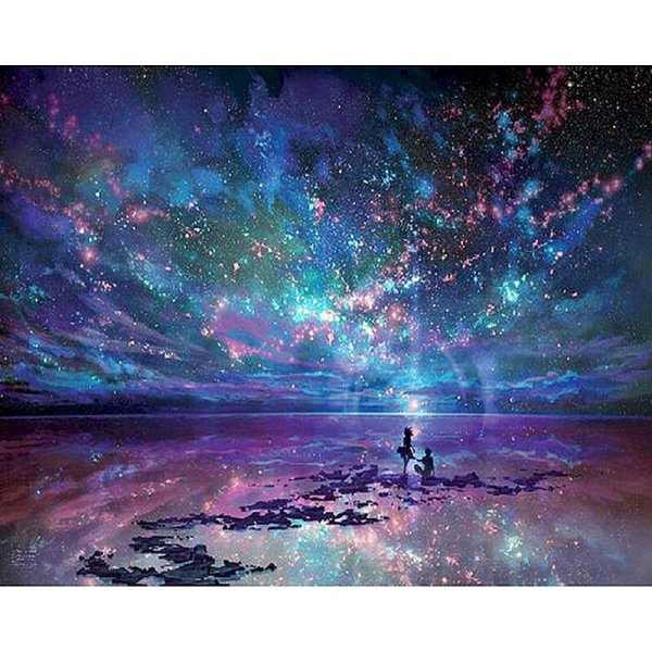 Ночной пейзаж акварелью