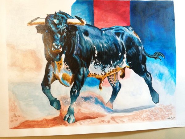 Бык акриловыми красками