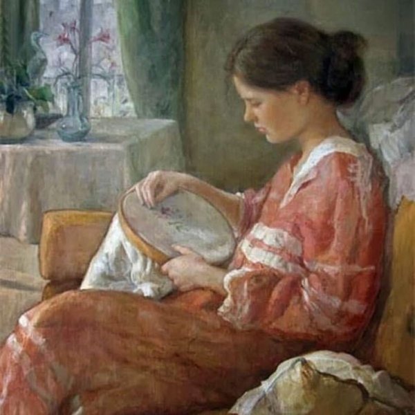 Девушка вышивает