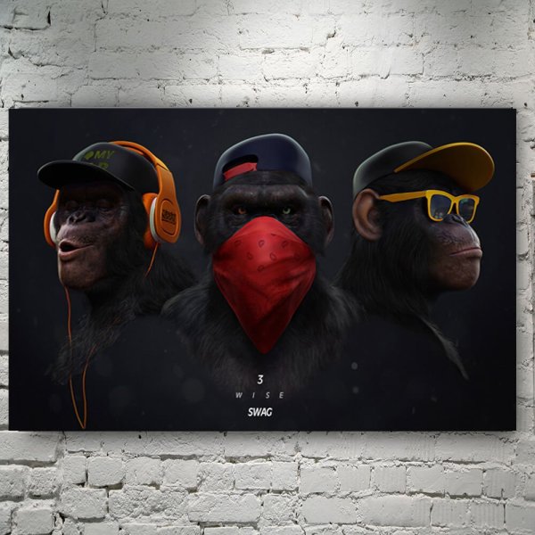 Модульная картина обезьяна в наушниках