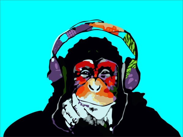 Шимпанзе в наушниках