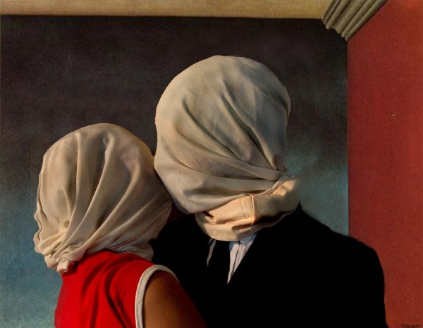 Влюбленные картина Рене Магритта