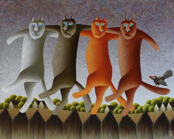 Коты на заборе рисунок