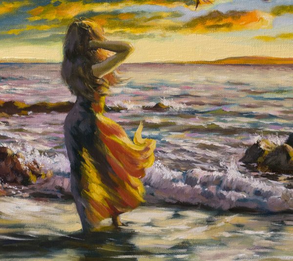 Девушка на закате картина