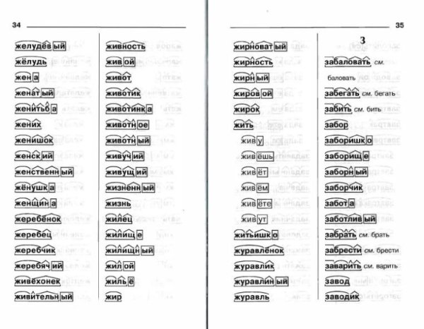 Словарные слова 3 класс разбор слова по составу