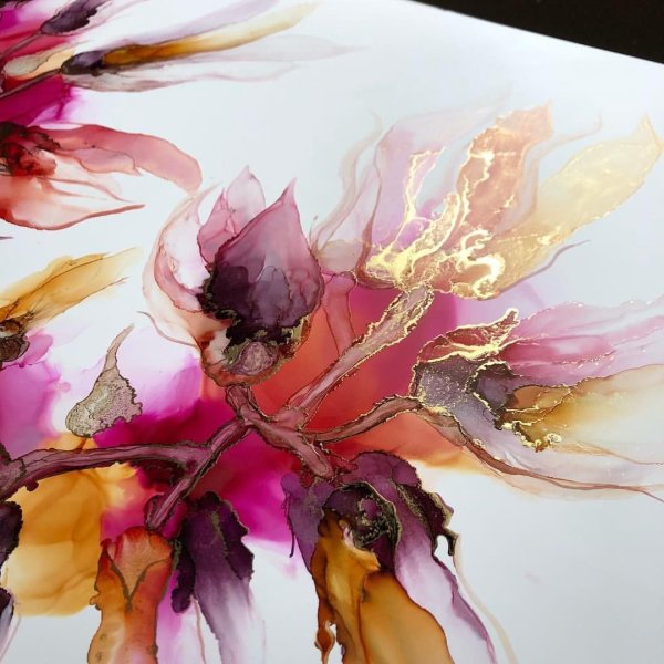 Цветы спиртовыми чернилами