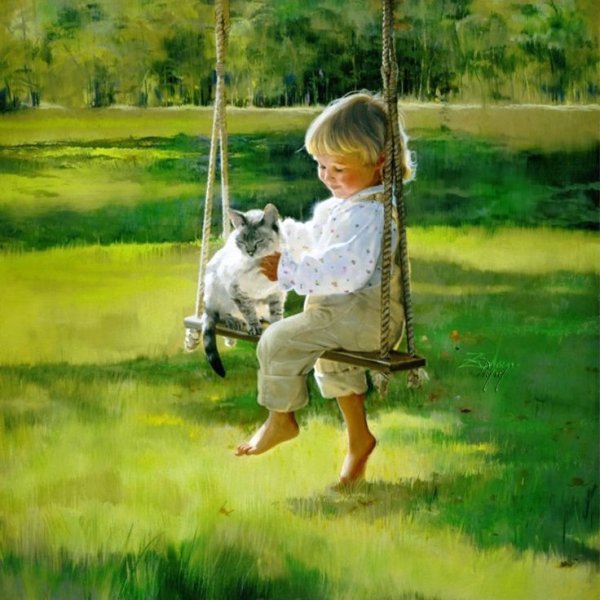 Мальчик и девочка акварель