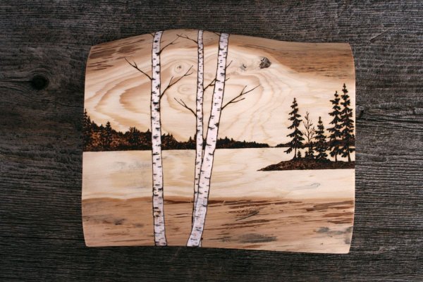 Пейзаж на деревянной доске