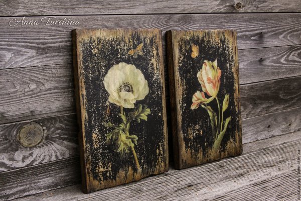 Панно на брашированном дереве