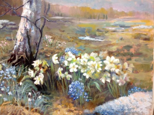 Весенний пейзаж с людьми