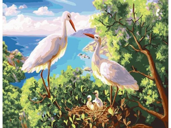 Аисты в гнезде живопись