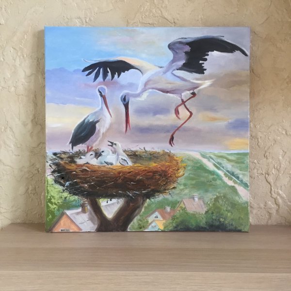 Роспись на стене Аист