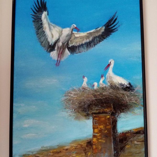 Роспись на стене Аист