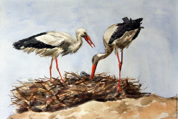 Аисты в лесу в живописи