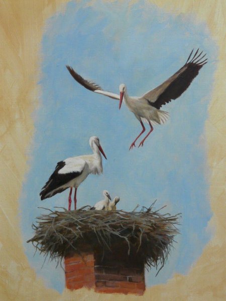 Картины маслом Аисты