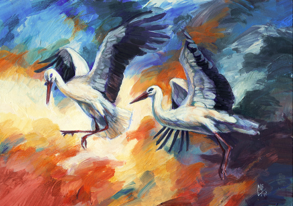 Пейзаж с журавлями