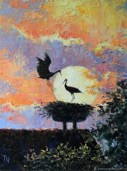 Журавли живопись маслом