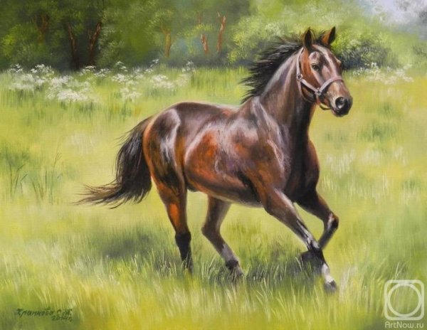 Гнедая лошадь живопись