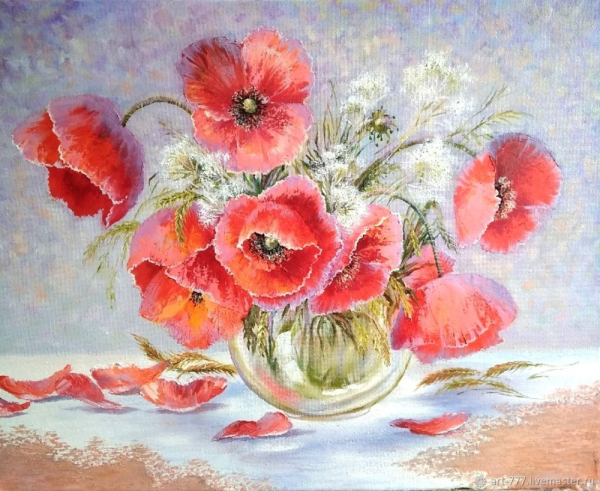 Маки в вазе маслом