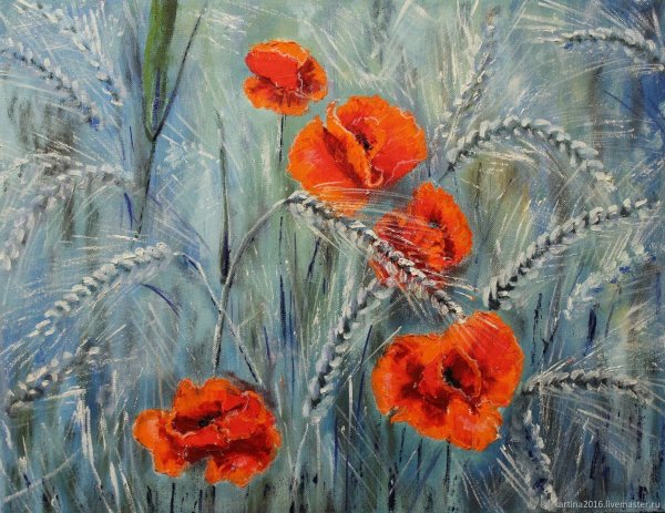 Миниатюры маслом маки