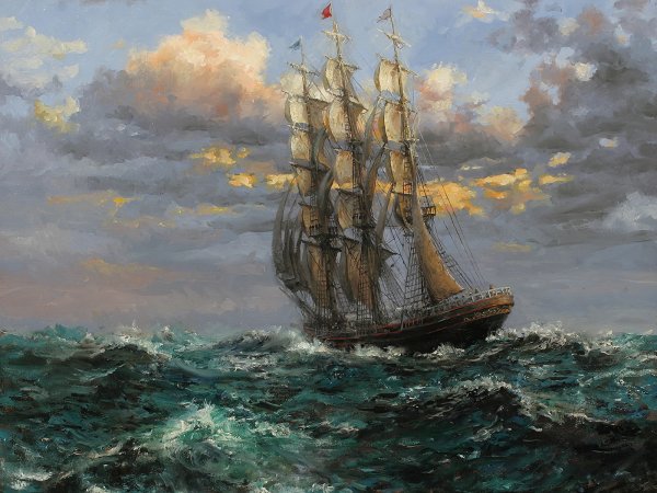 Клипер в море живопись