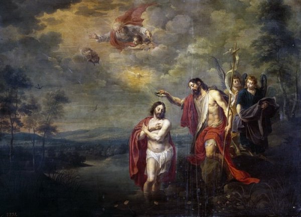 Иоанн Креститель крестит Иисуса в Иордане