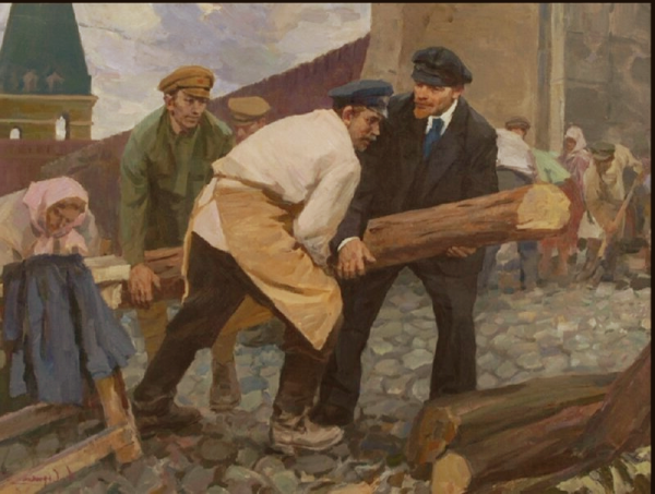 Ленин на субботнике с бревном