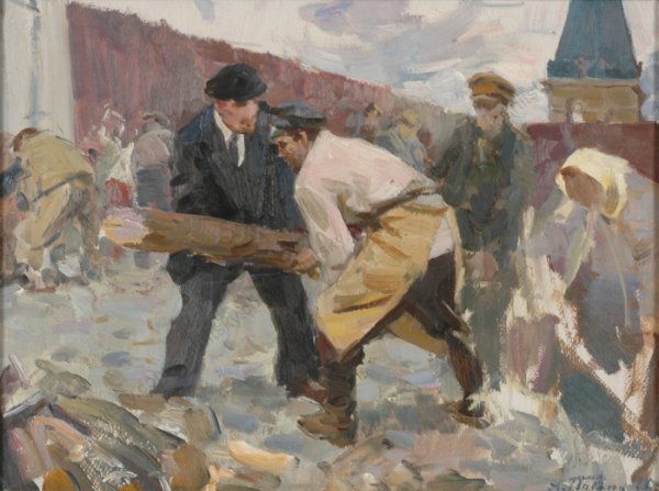 Ленин на субботнике с бревном