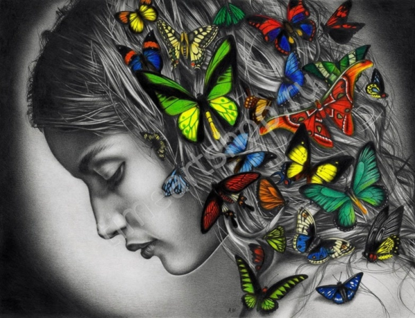 Картина девушка с бабочками
