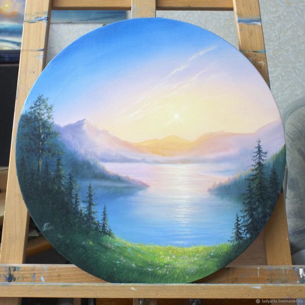 Пейзаж на круглом холсте