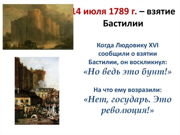 Взятие Бастилии 14 июля 1789 года кратко