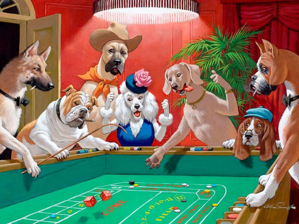 Картина собаки за покерным столом