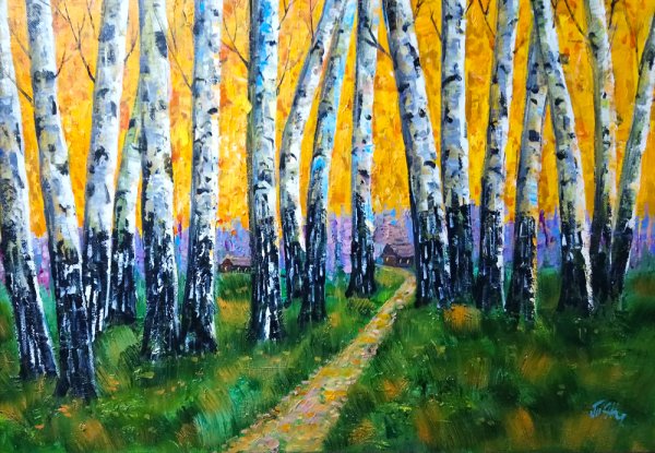 Автор картины Березовая роща