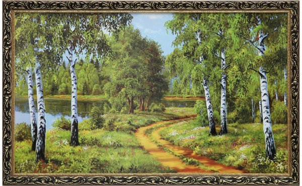 Берёзовая роща и река домик