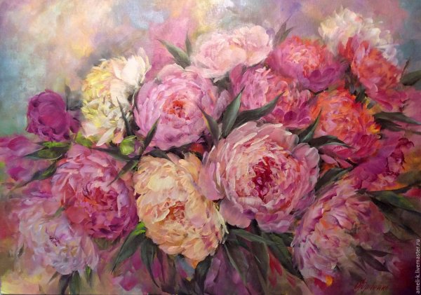 Пионы маслом на холсте