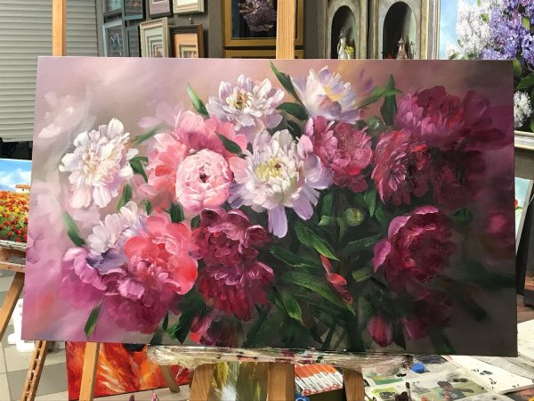 Пионы живопись маслом