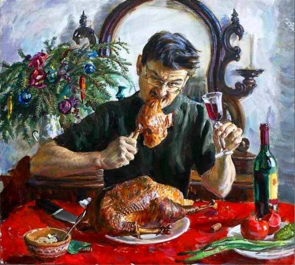 Ловис Коринт "автопортрет с женой и бокалом" .1902