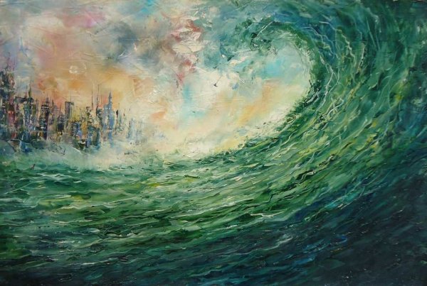 Море пейзаж живопись ЦУНАМИ