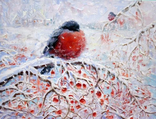 Зимняя рябина в живописи