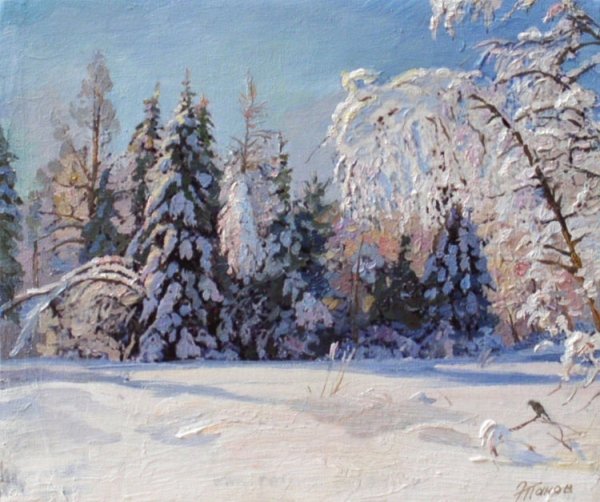 Художник Эдуард Панов в лесу. Зима