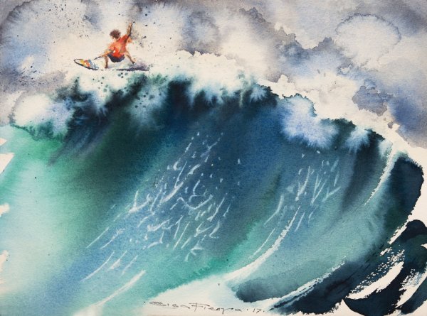 Картина волна акварелью