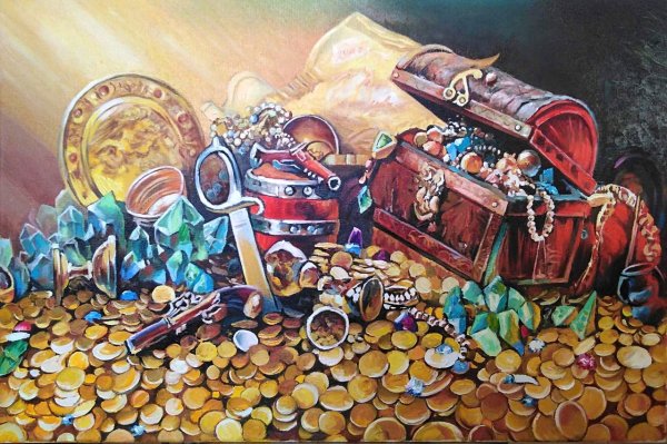 Мешок золота холст масло