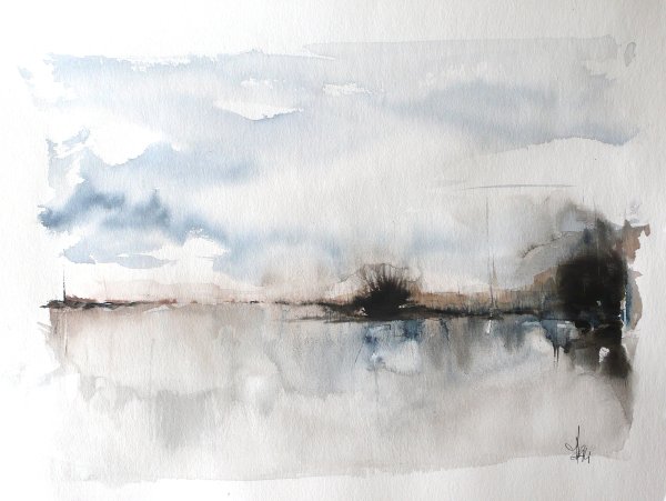 Минималистичный пейзаж акварелью