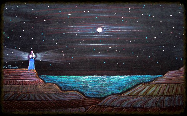 Ночной пейзаж гуашью