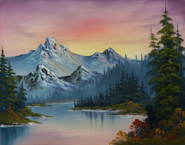 Живопись. Bob Ross, "Горная река"