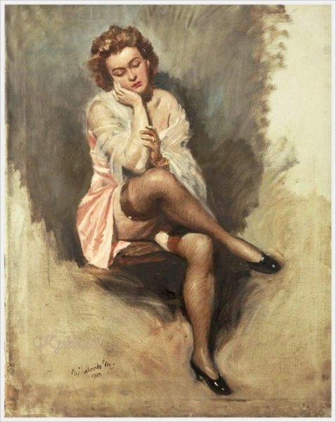 Картина девушка надевающая колготки