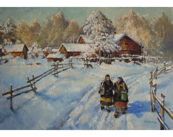 Художник Олег Пятин зима в деревне