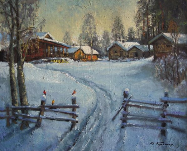 Художник Николай Бутко зима деревня