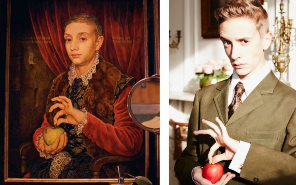 Картина мальчик с яблоком