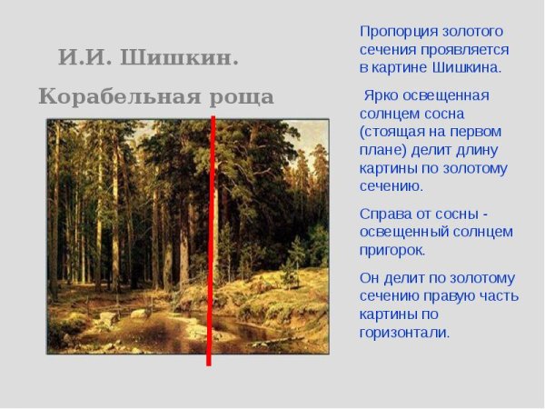 Картина Шишкина Сосновая роща золотое сечение